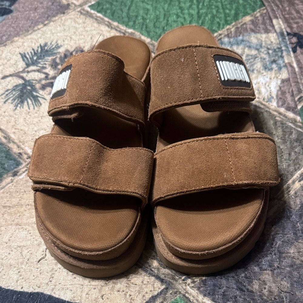 UGG Chestnut Suede Double-Strap Slide Sandals